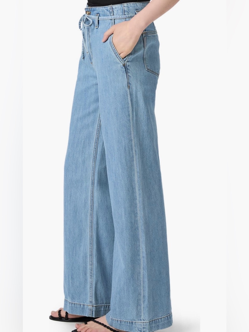 PAIGE Light Blue Wide-Leg Drawstring Jeans - Picture 3 of 3